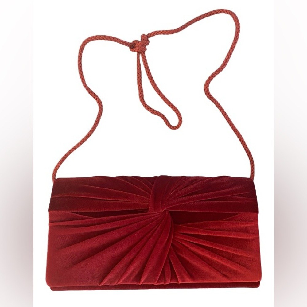 Excellent VINTAGE Red Velvet Bag Handbag Purse